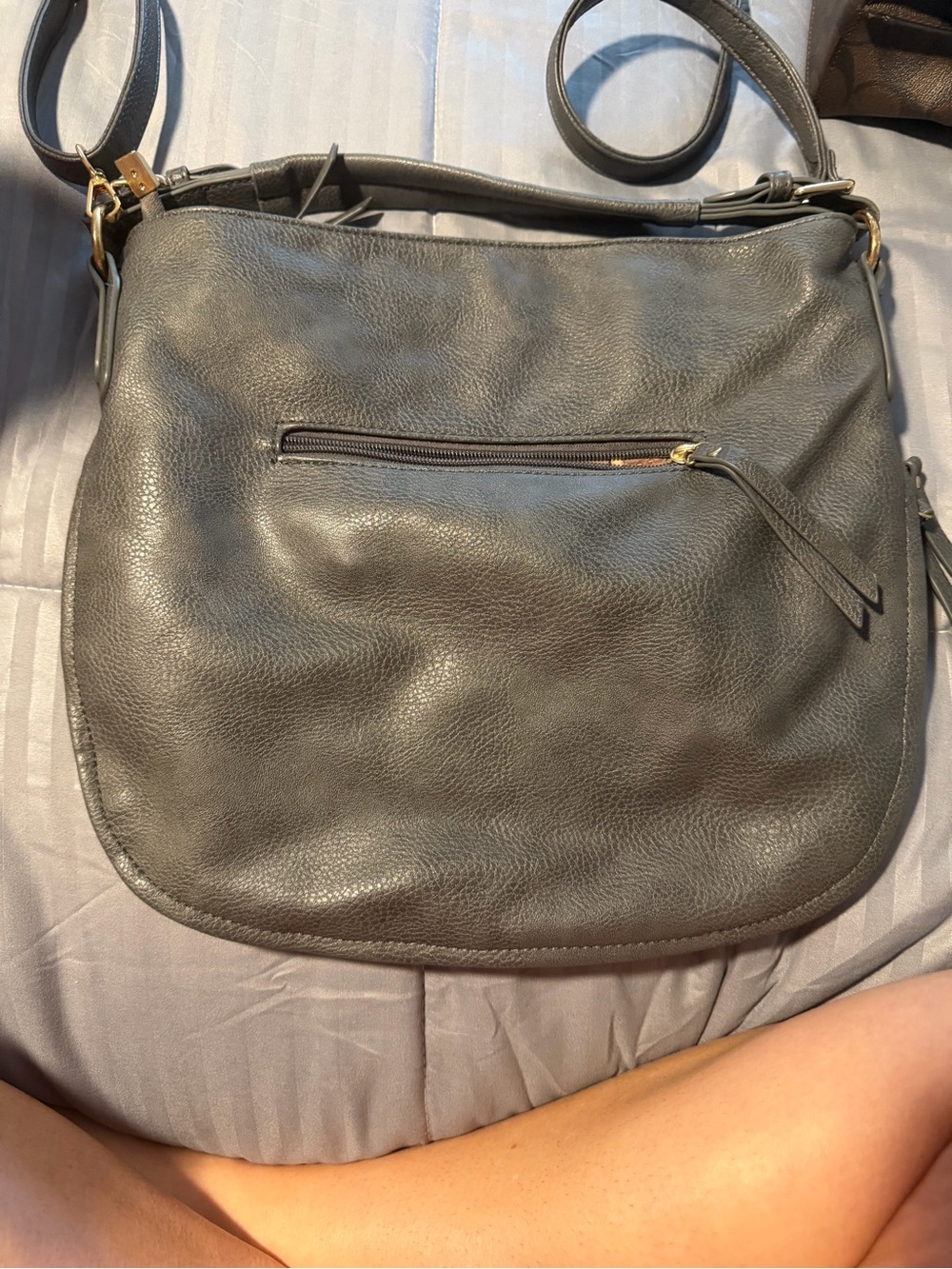 Montana West Gray Leather Shoulder Bag with Front Zip